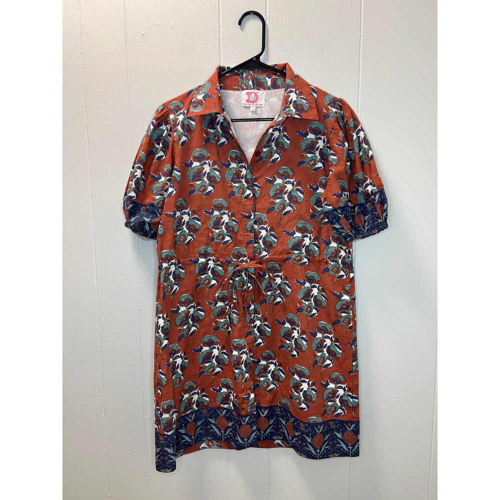 Victoria Dunn Floral Mini Dress in Rust and Navy